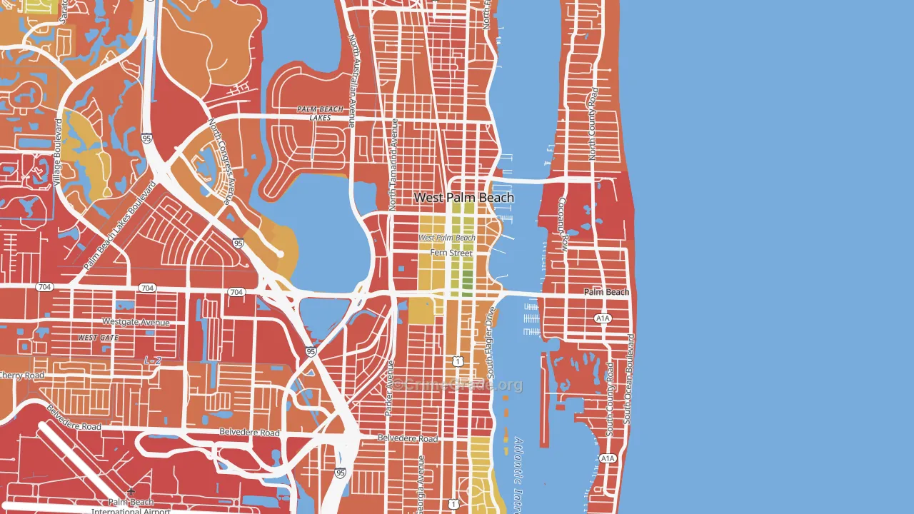 Downtown West Palm Beach, West Palm Beach, FL Map of Burglary Rates