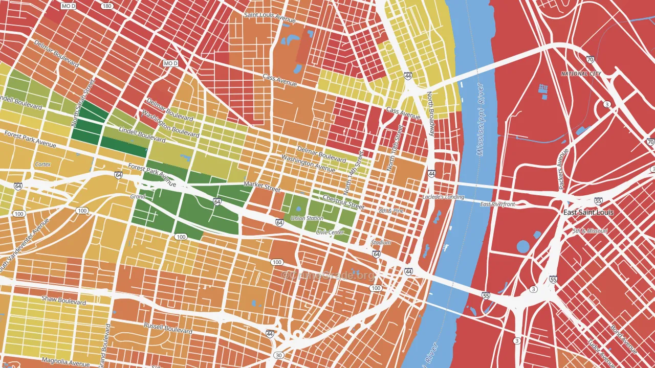 Downtown West, St. Louis, MO Map of Burglary Rates