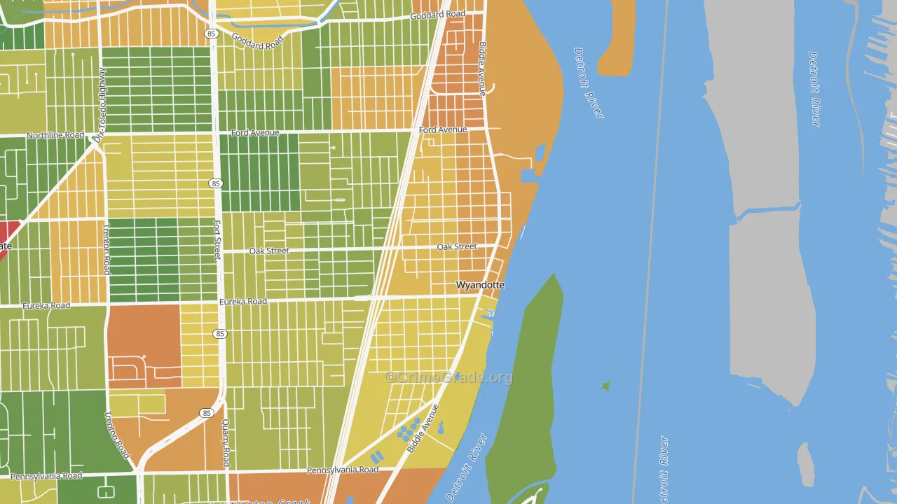 Downtown Wyandotte, Wyandotte, MI Map of Burglary Rates