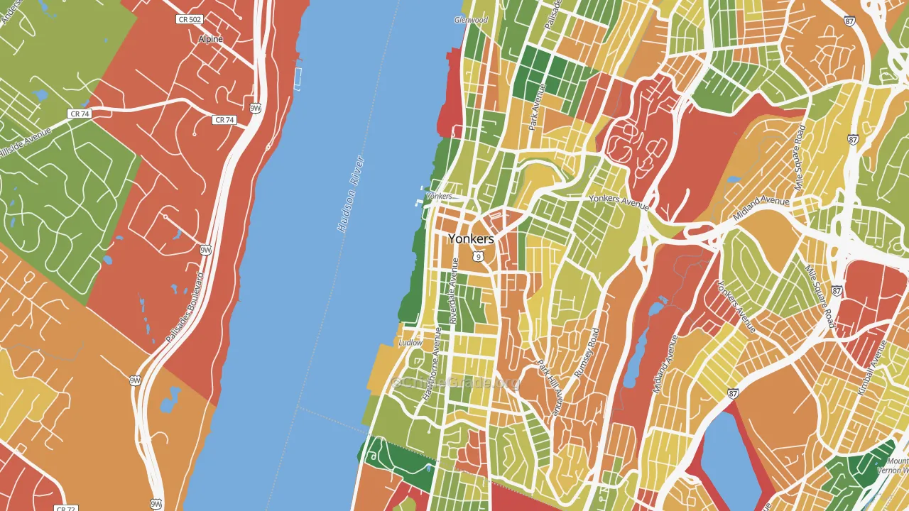 Downtown Yonkers, Yonkers, NY Map of Burglary Rates