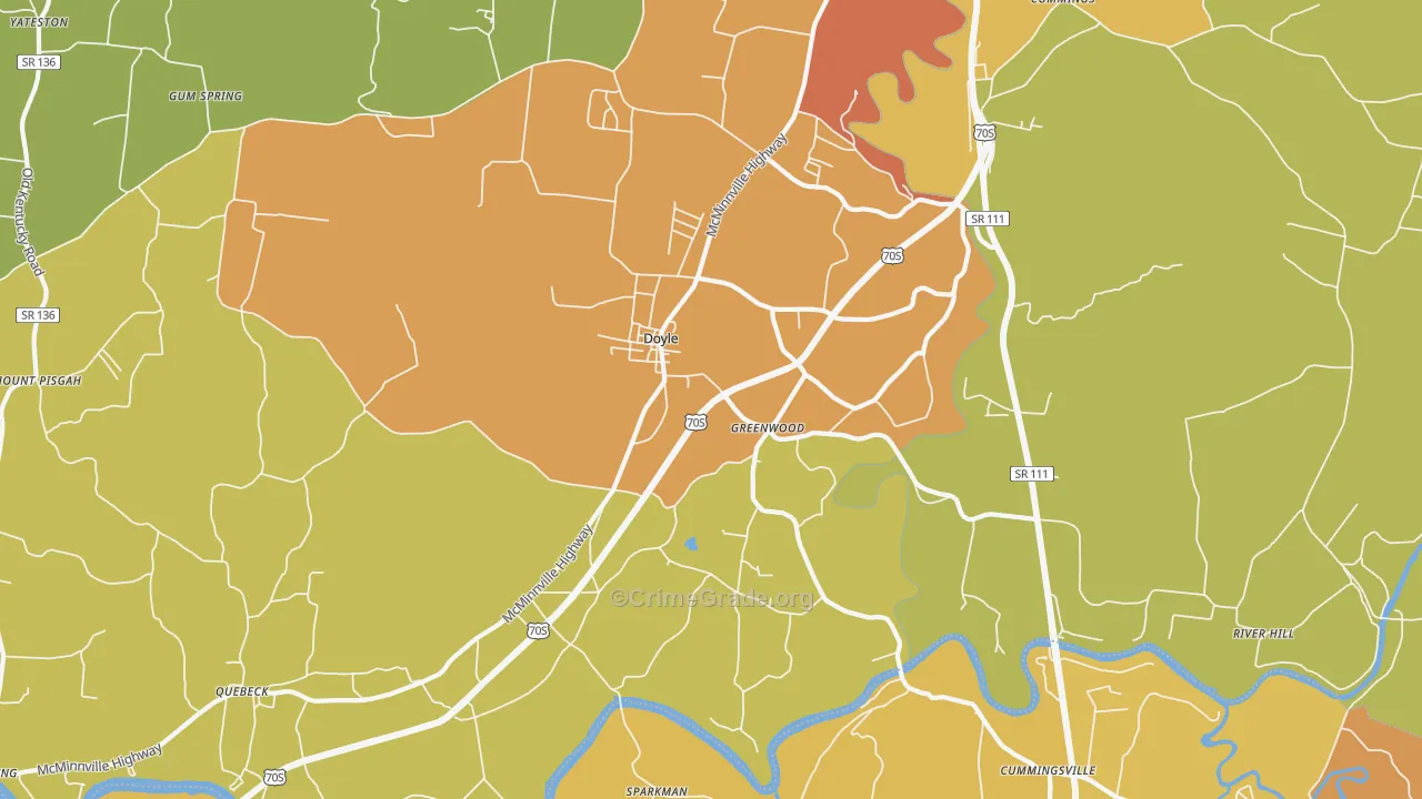 Doyle, TN Map of Burglary Rates