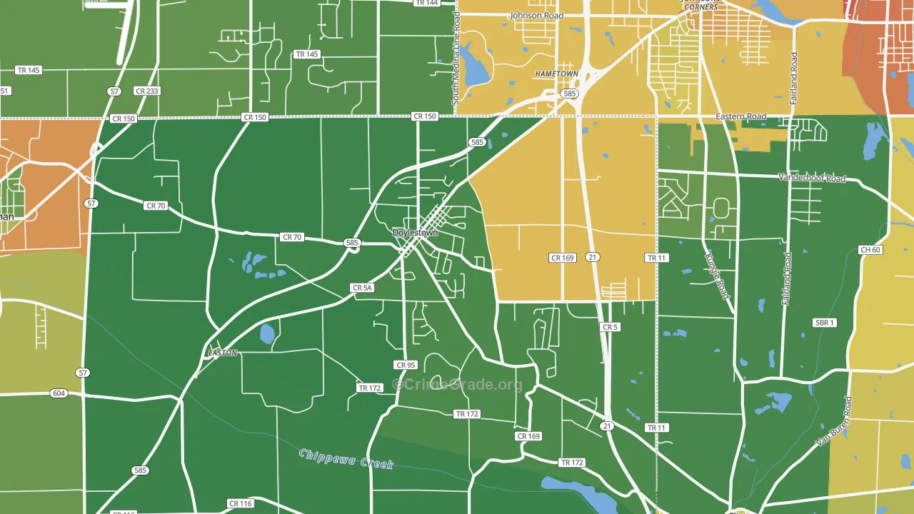 Doylestown, OH Map of Burglary Rates