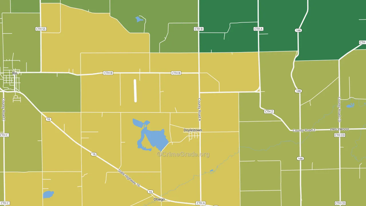 Doylestown, WI Map of Burglary Rates