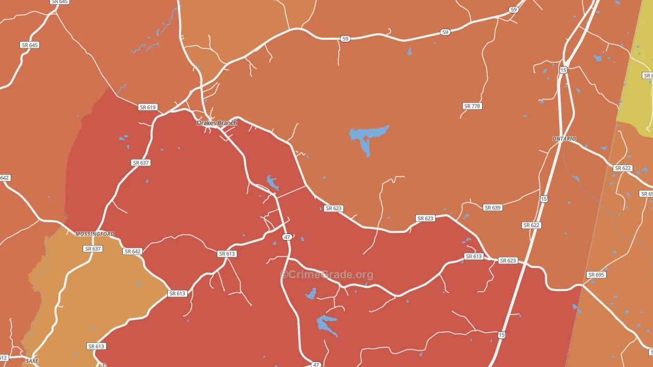 Drakes Branch, VA Map of Burglary Rates