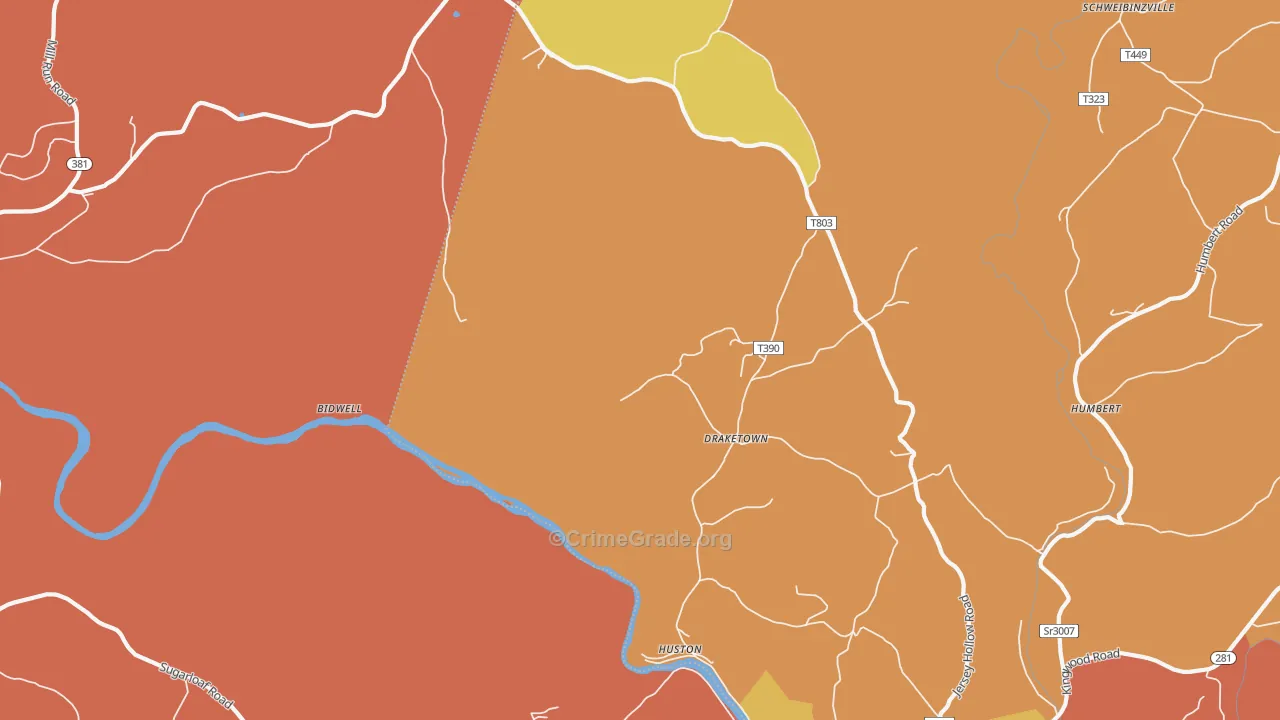 Draketown, PA Map of Burglary Rates