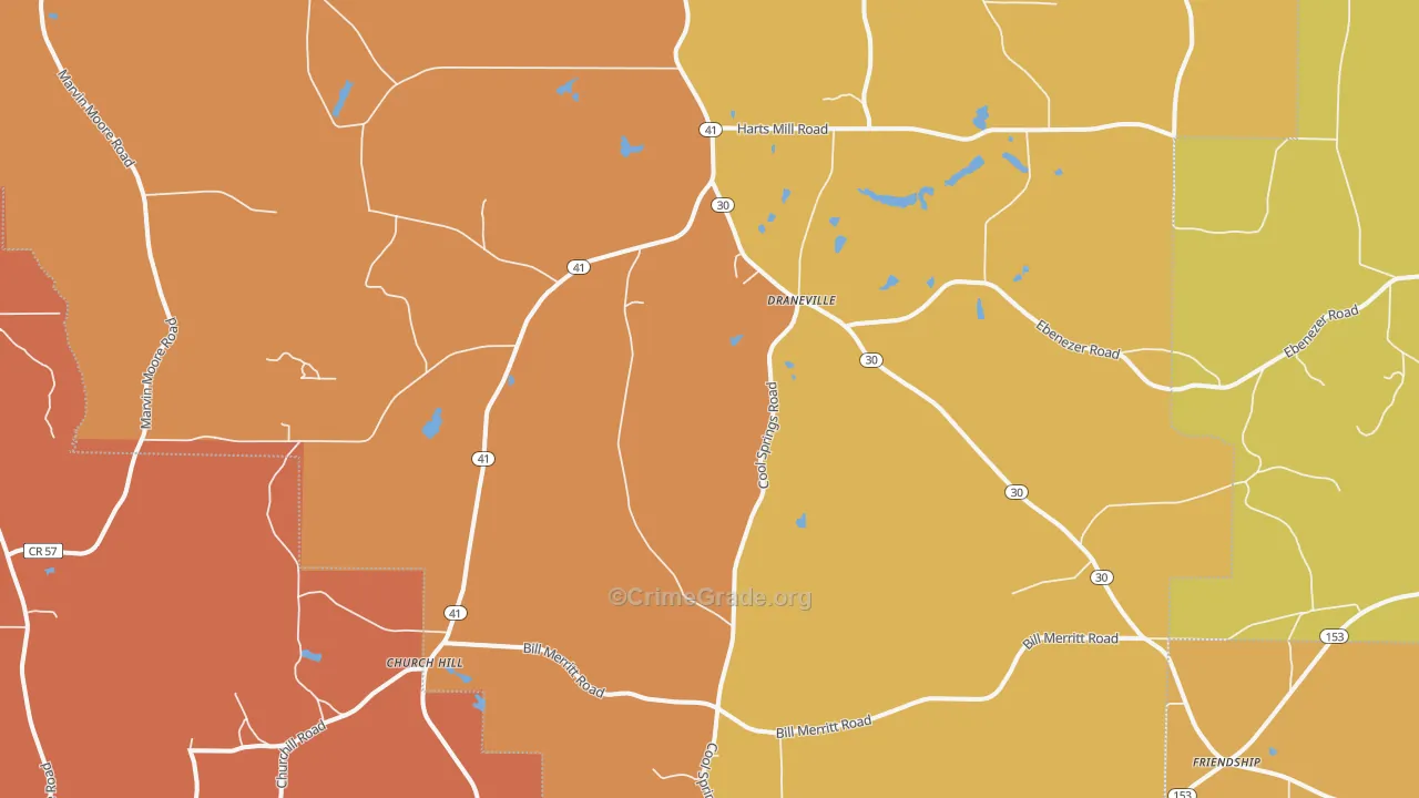 Draneville, GA Map of Burglary Rates