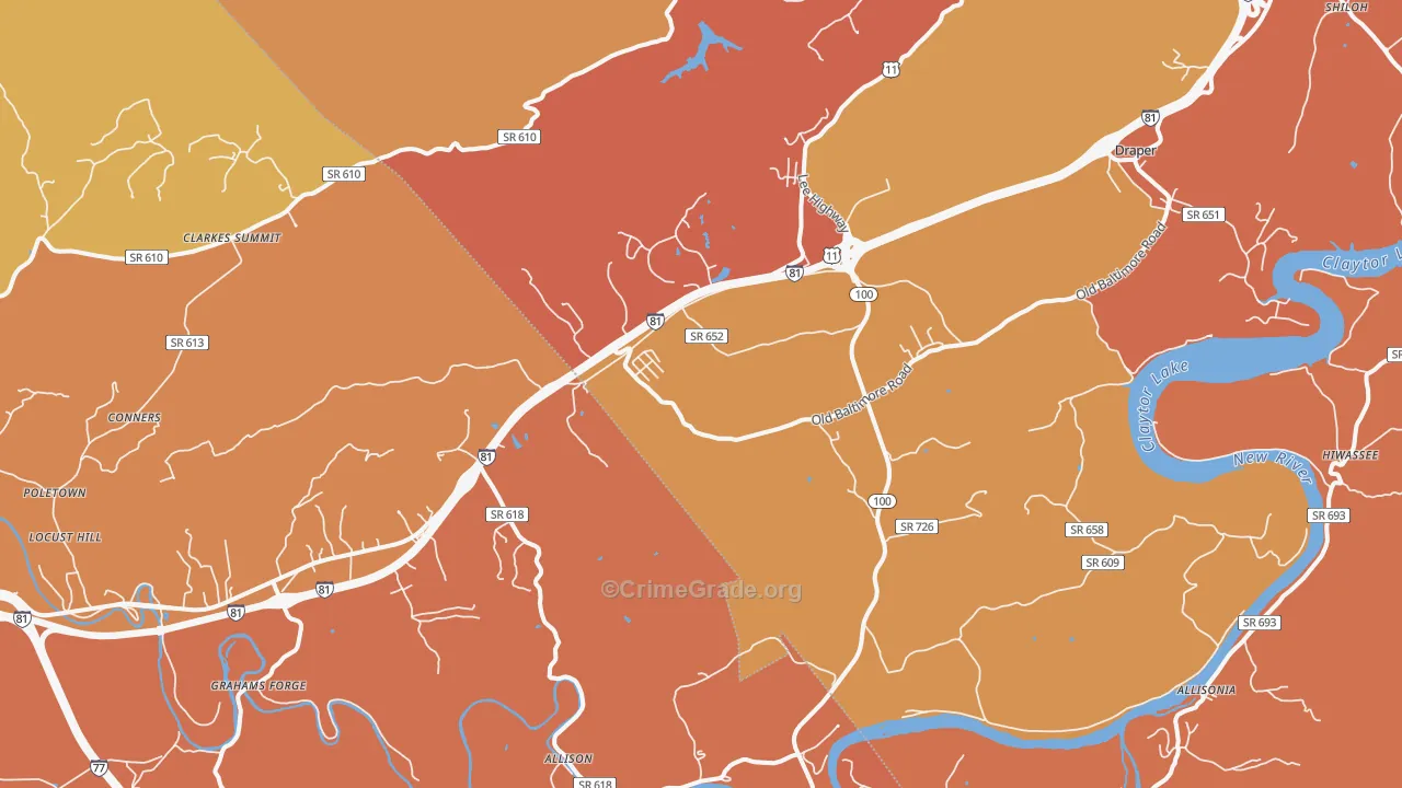 Draper, VA Map of Burglary Rates