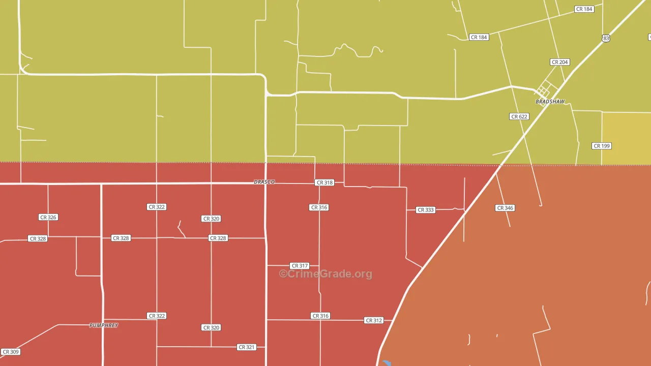 Drasco, TX Map of Burglary Rates