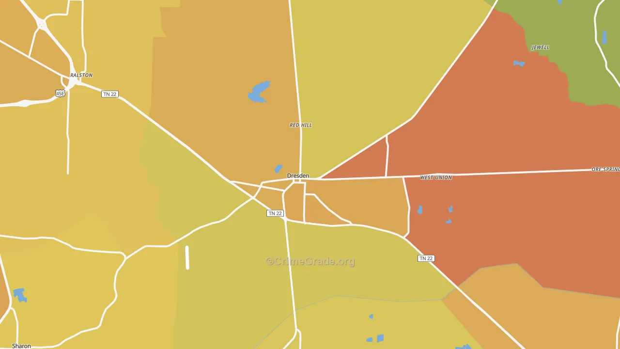 Dresden, TN Map of Burglary Rates