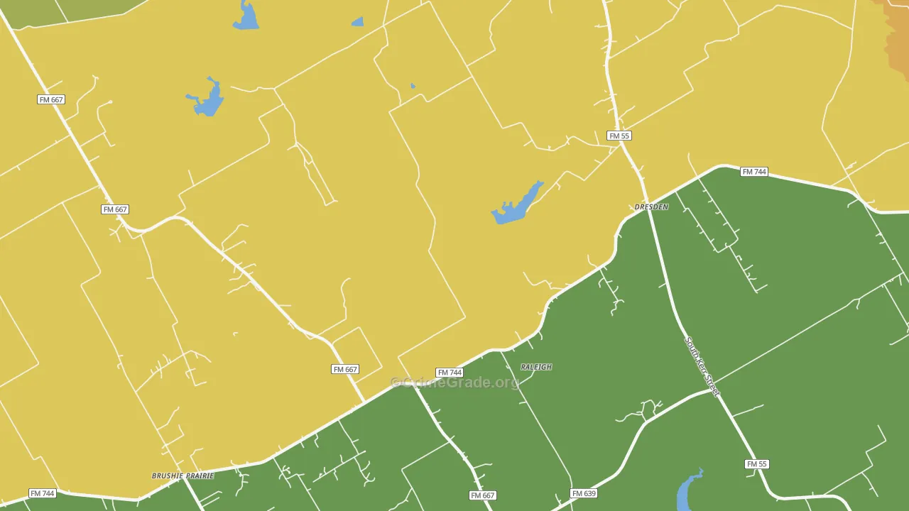 Dresden, TX Map of Burglary Rates