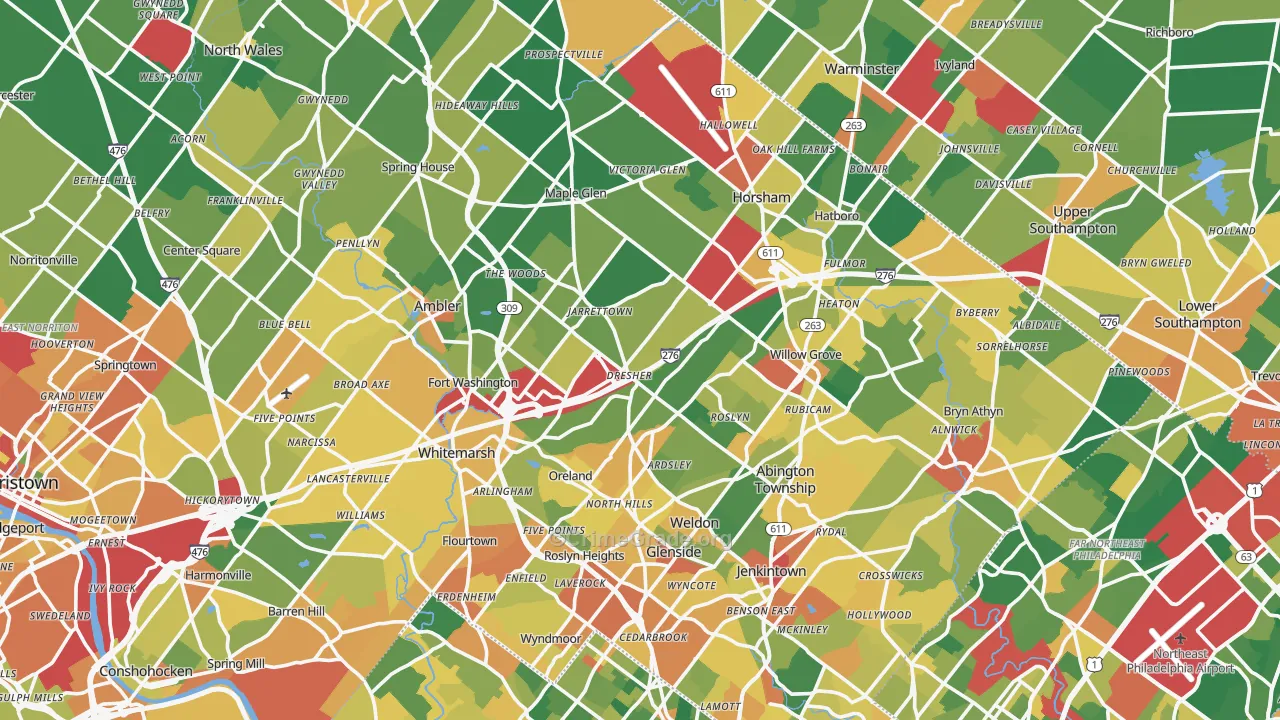 Dresher, PA Map of Burglary Rates