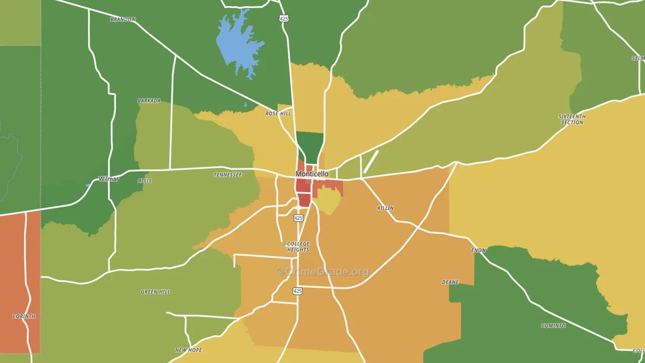 Drew County, AR Map of Burglary Rates