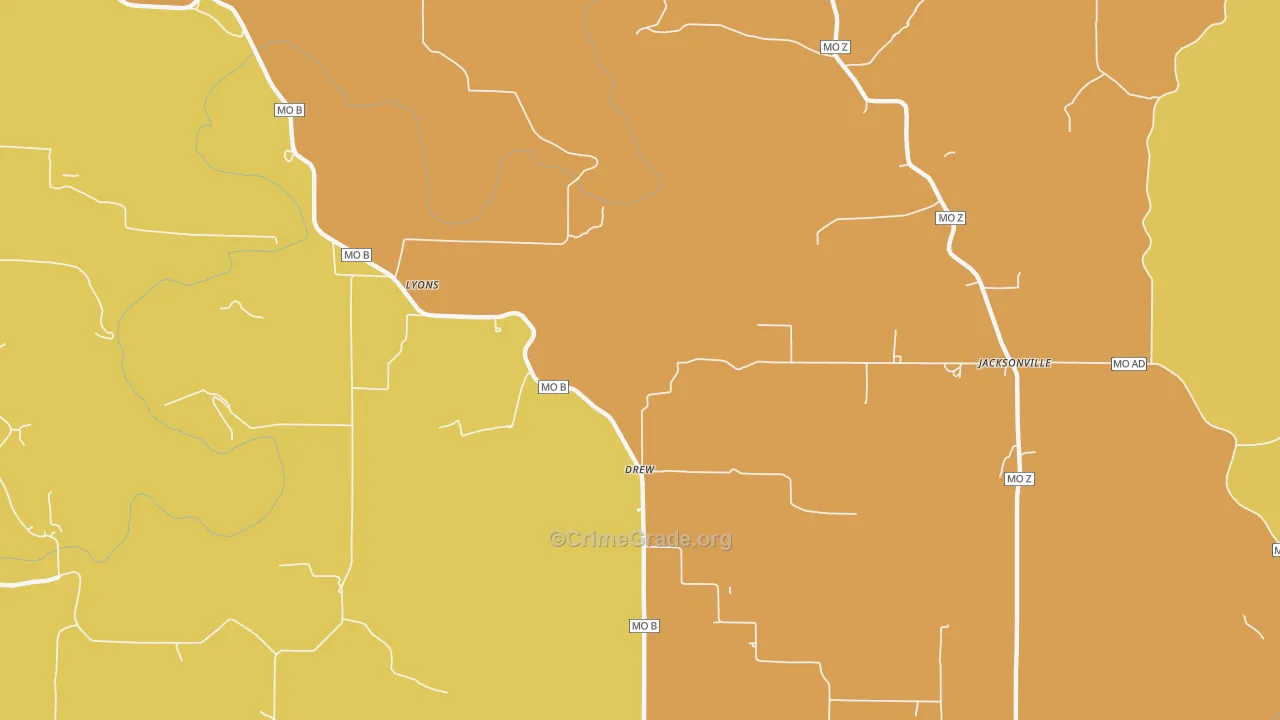 Drew, MO Map of Burglary Rates