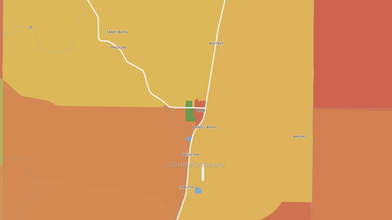Drew, MS Map of Burglary Rates