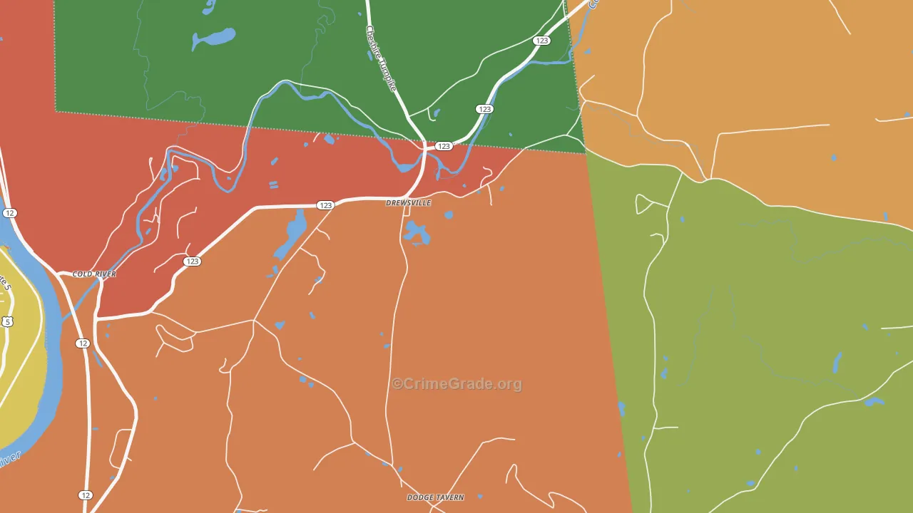 Drewsville, NH Map of Burglary Rates