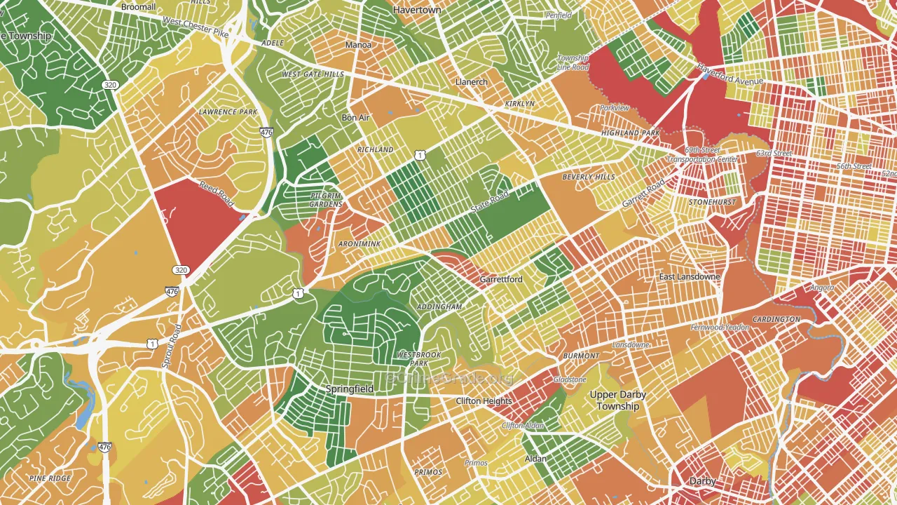 Drexel Hill, PA Map of Burglary Rates