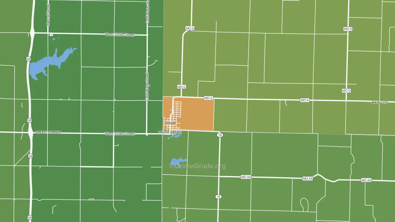 Drexel, MO Map of Burglary Rates
