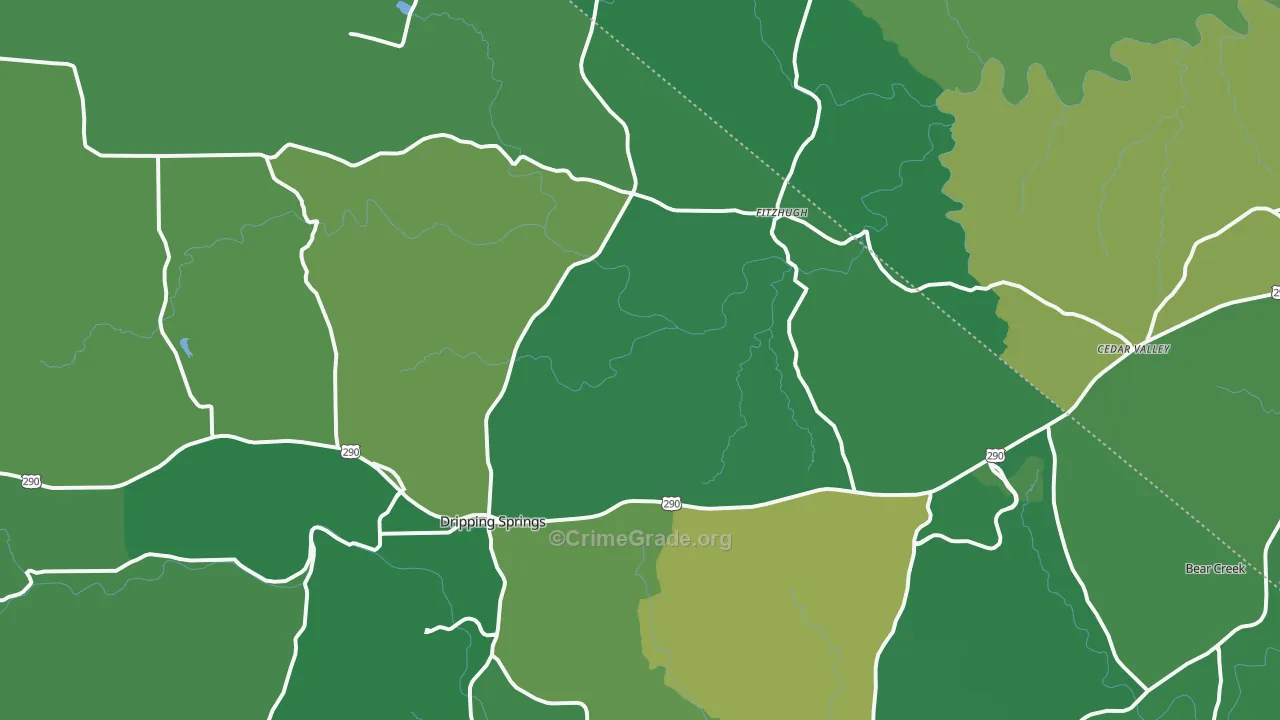 Dripping Springs, TX Map of Burglary Rates