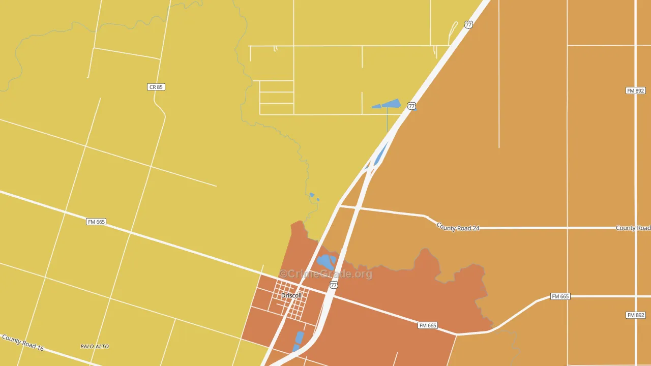 Driscoll, TX Map of Burglary Rates