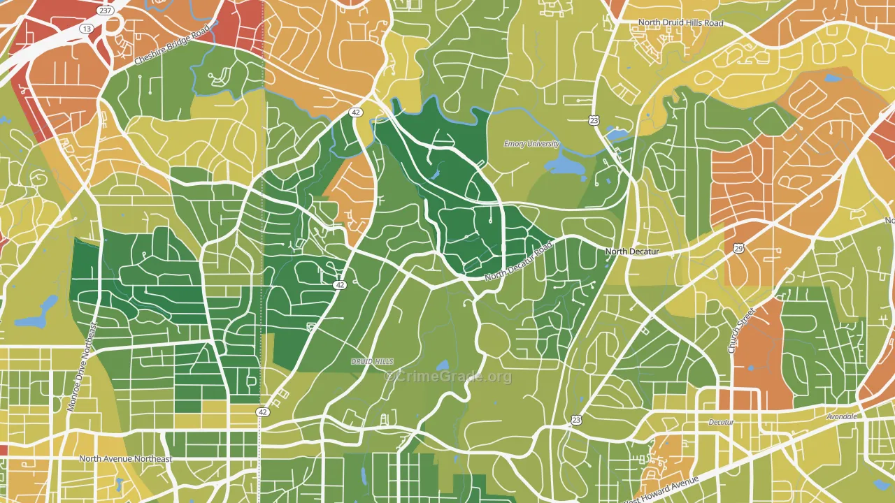 Druid Hills, GA Map of Burglary Rates
