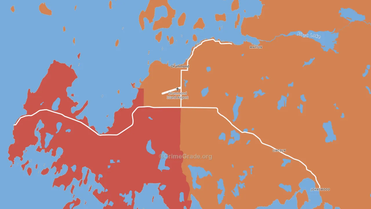 Drummond Island, MI Map of Burglary Rates