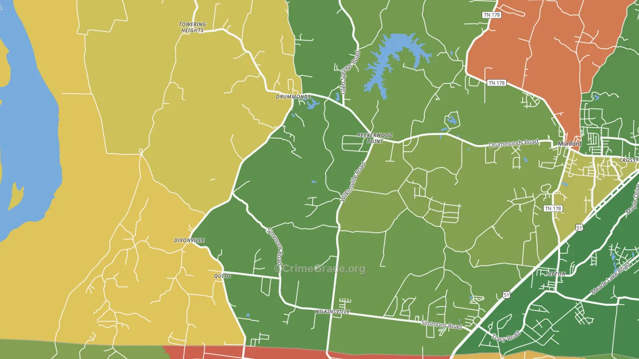 Drummonds, TN Map of Burglary Rates