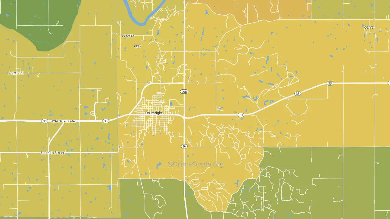 Drumright, OK Map of Burglary Rates