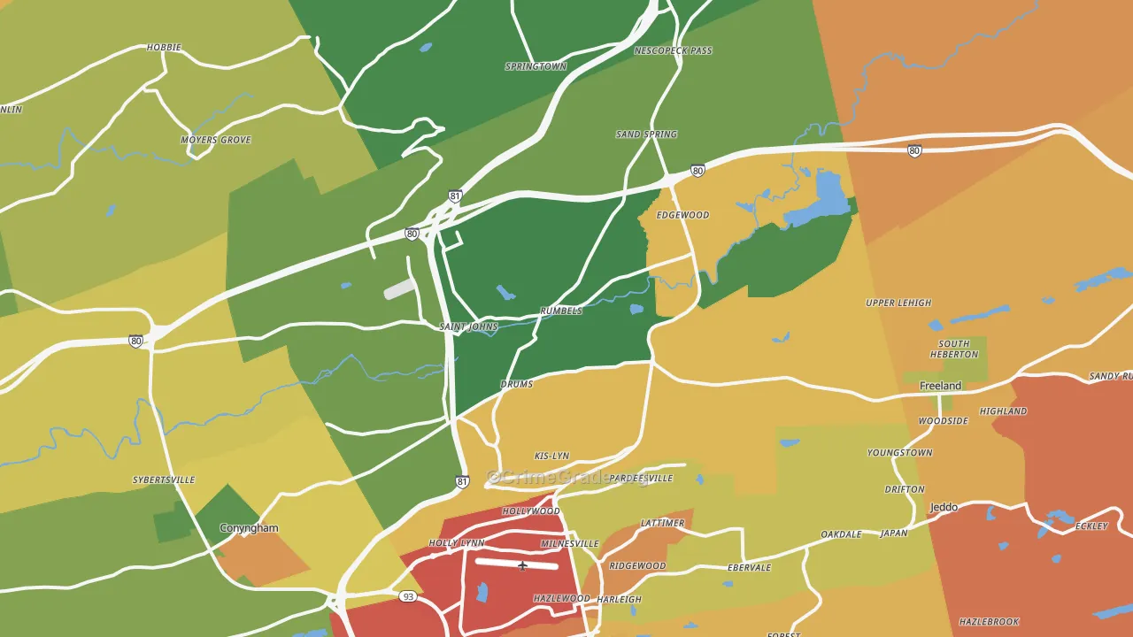 Drums, PA Map of Burglary Rates