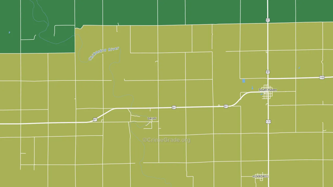 Drury, KS Map of Burglary Rates