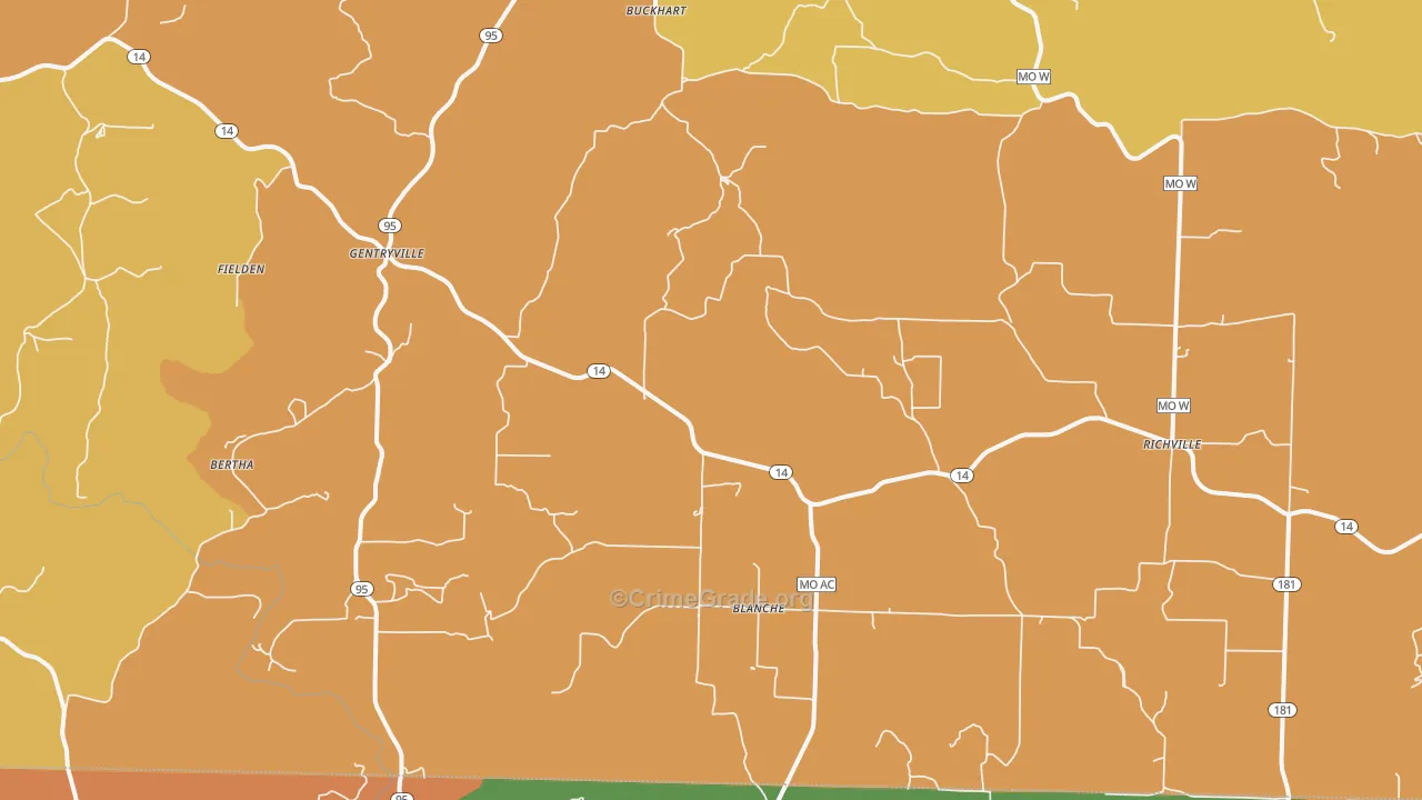 Drury, MO Map of Burglary Rates