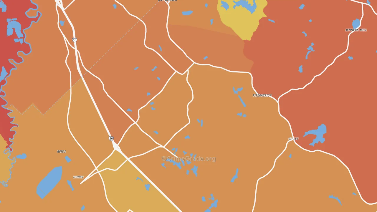 Dry Branch, GA Map of Burglary Rates