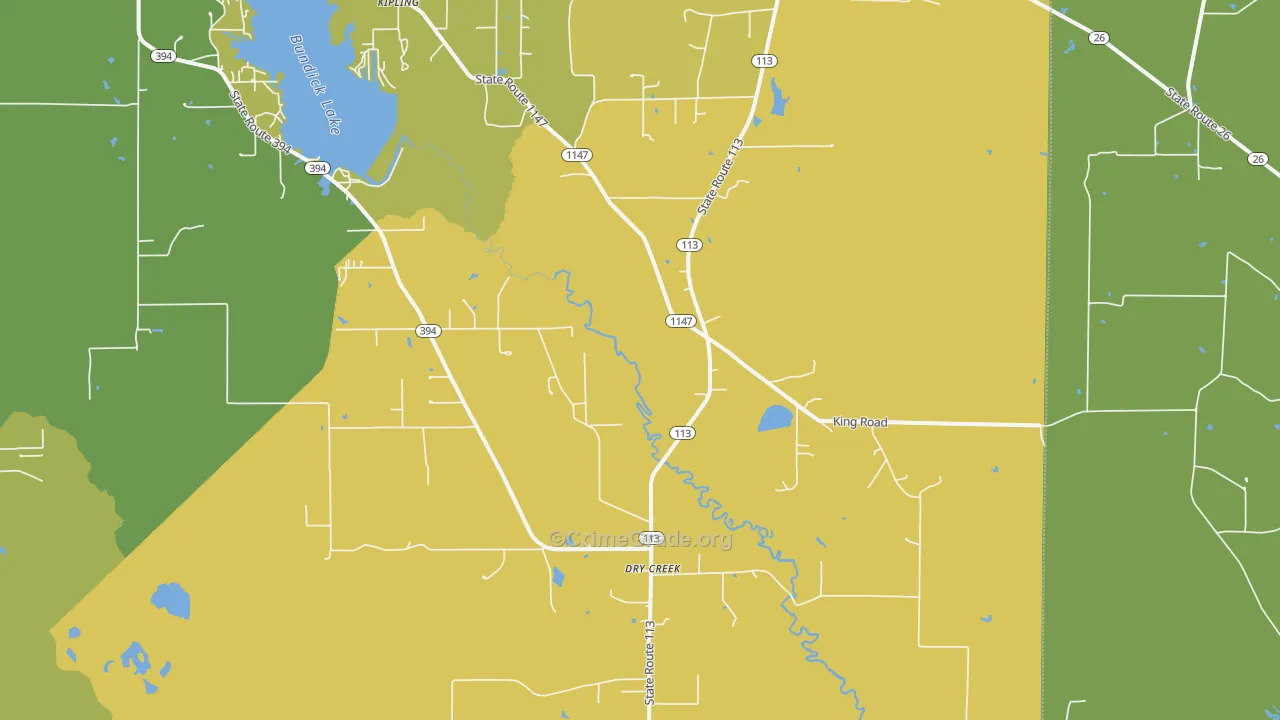 Dry Creek, LA Map of Burglary Rates