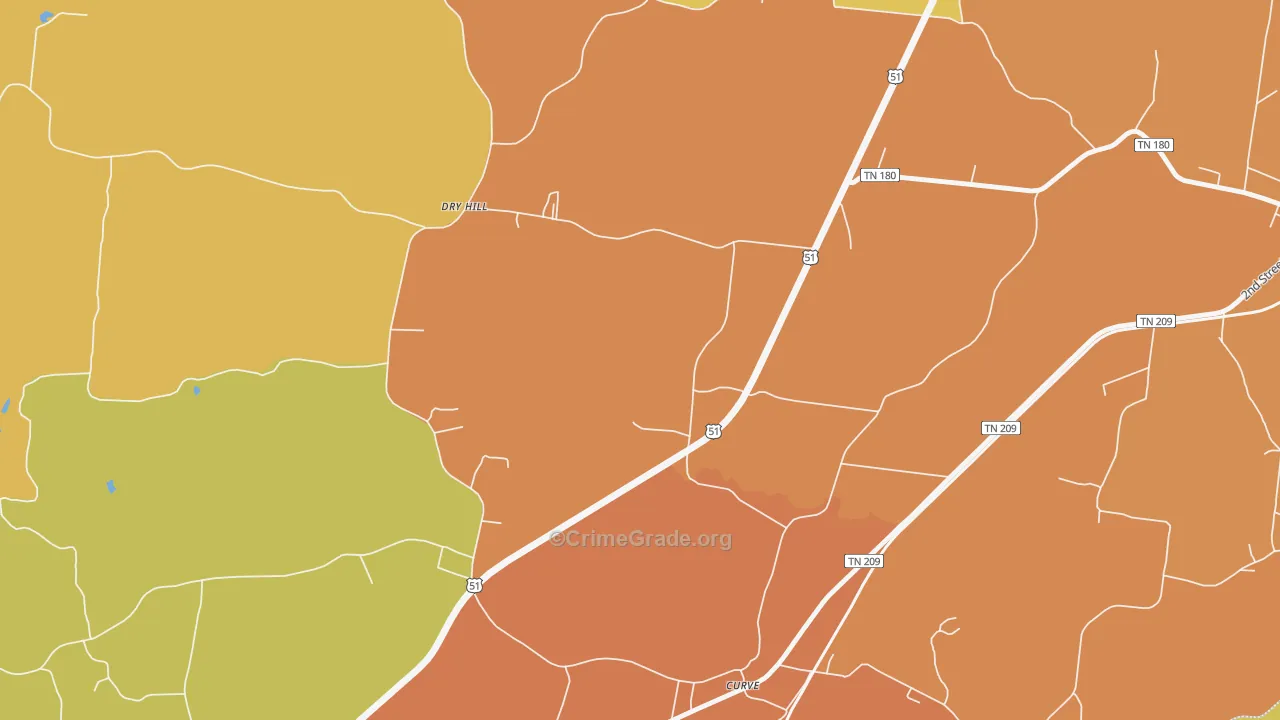 Dry Hill, TN Map of Burglary Rates