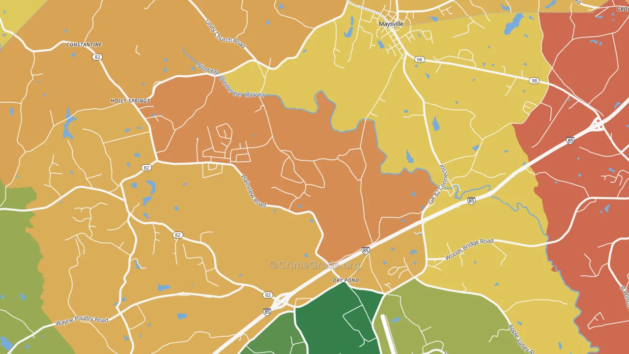 Dry Pond, GA Map of Burglary Rates