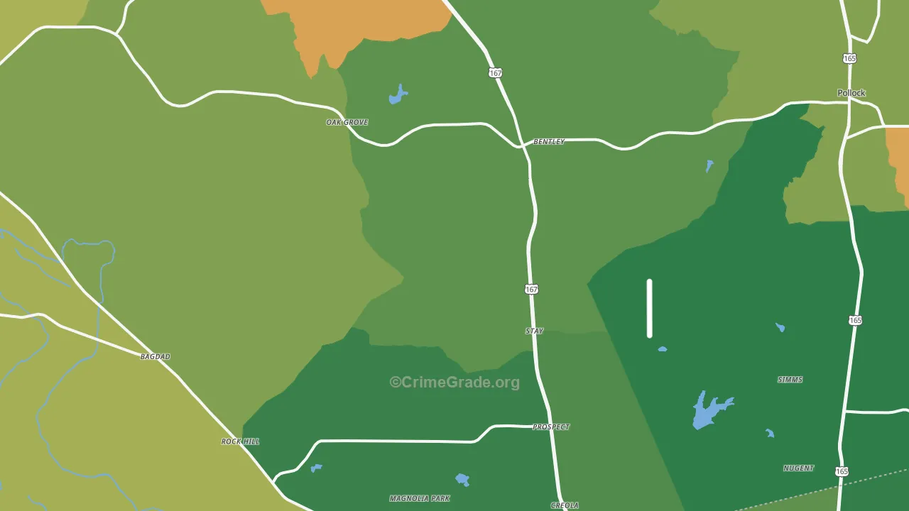 Dry Prong, LA Map of Burglary Rates