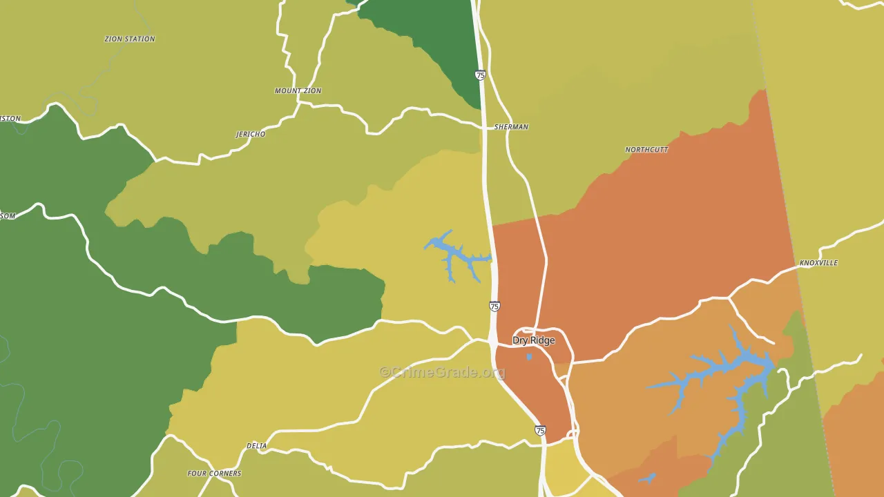 Dry Ridge, KY Map of Burglary Rates