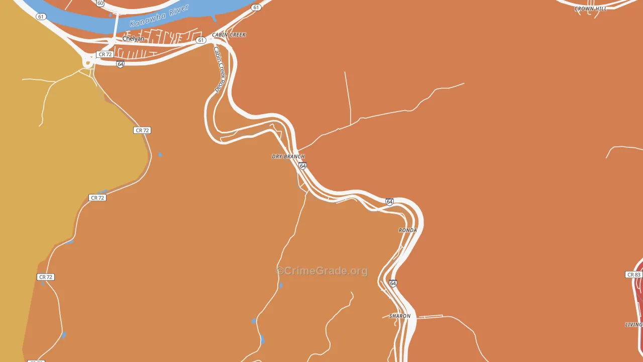 Drybranch, WV Map of Burglary Rates