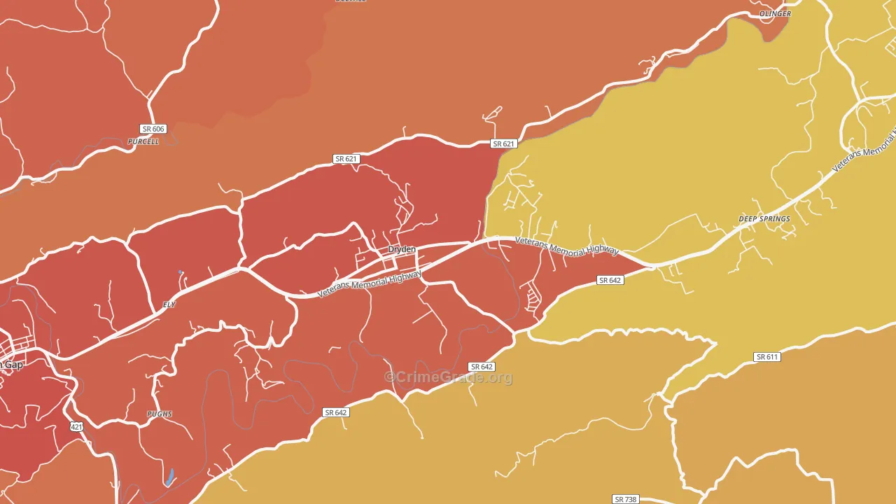 Dryden, VA Map of Burglary Rates