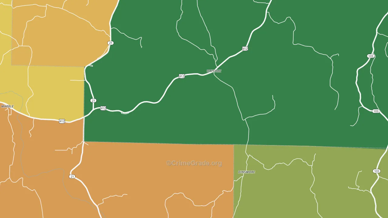 Dryfork, AR Map of Burglary Rates