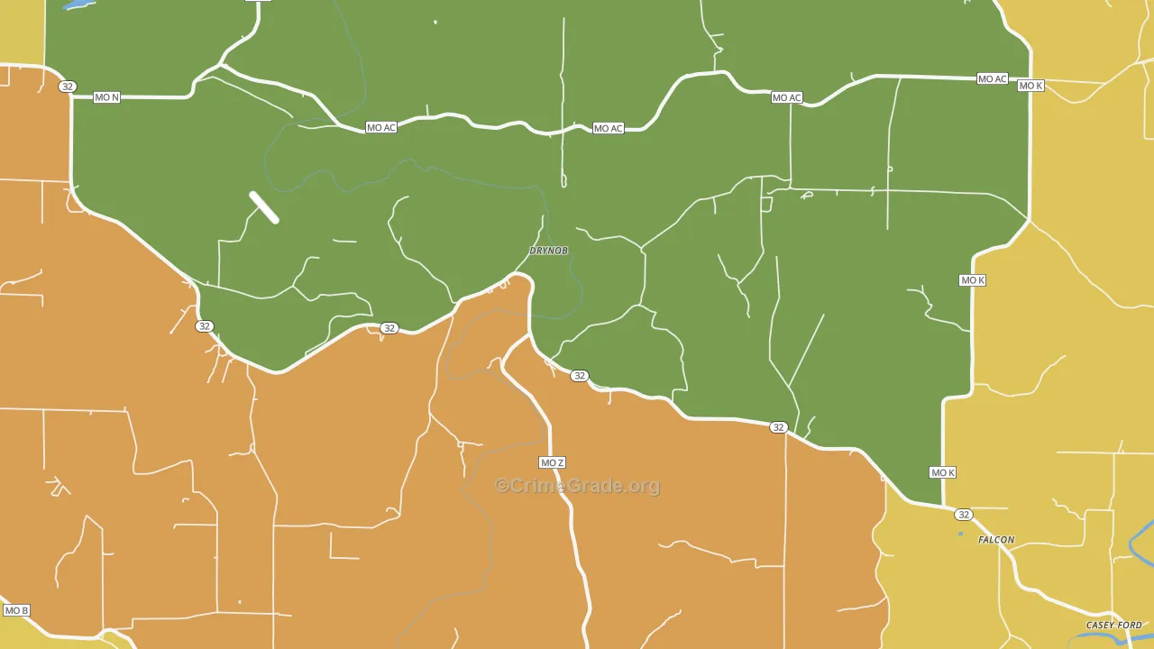 Drynob, MO Map of Burglary Rates