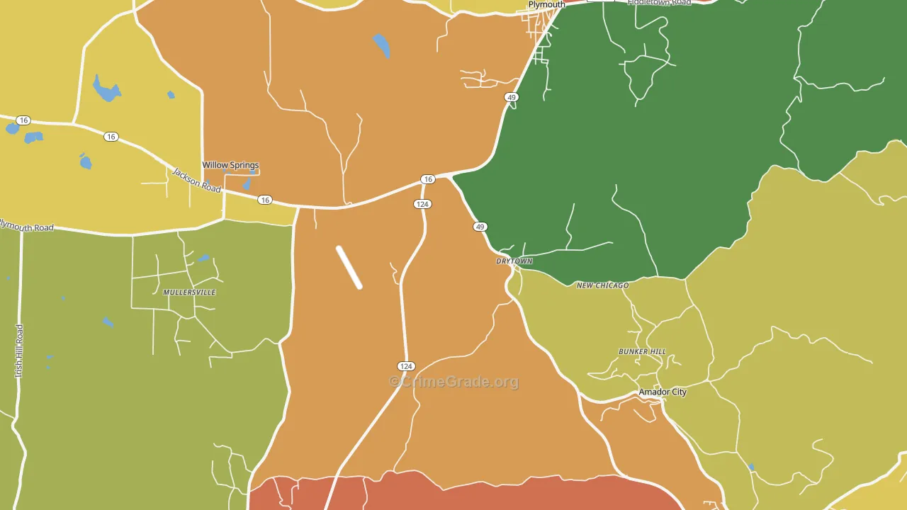 Drytown, CA Map of Burglary Rates