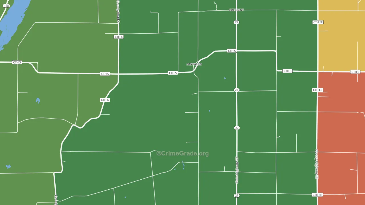 Drywood, WI Map of Burglary Rates