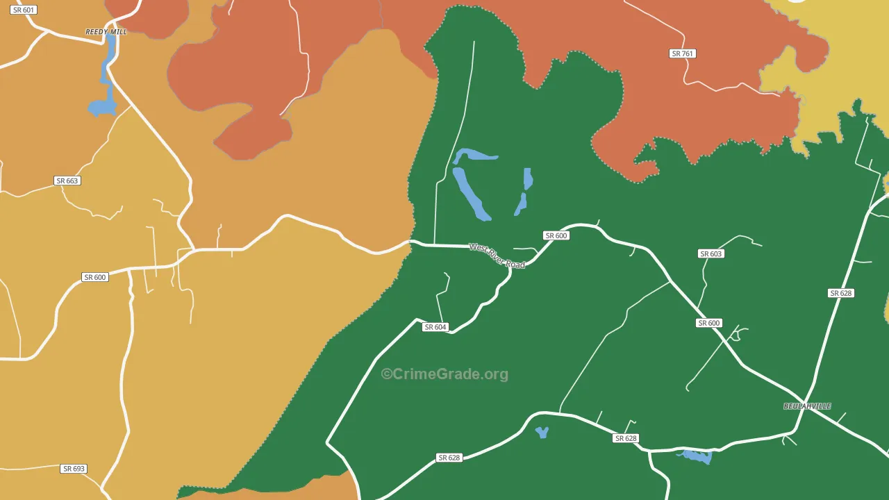 Duane, VA Map of Burglary Rates
