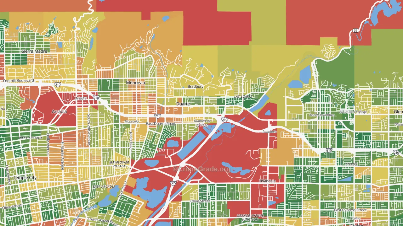 Duarte, CA Map of Burglary Rates