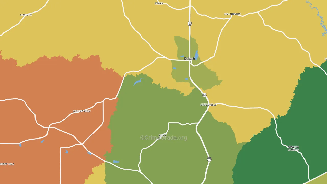 Dubach, LA Map of Burglary Rates