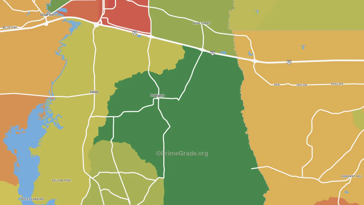 Dubberly, LA Map of Burglary Rates