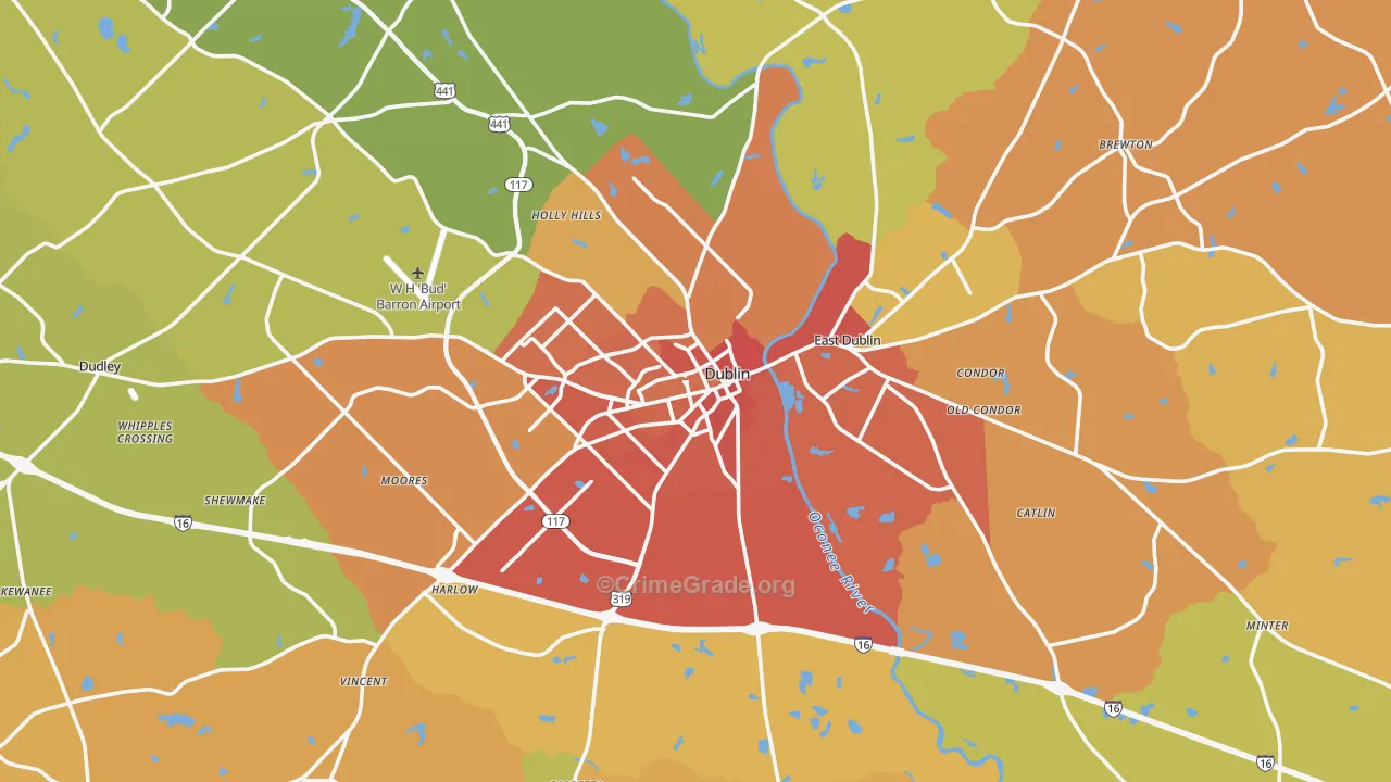 Dublin, GA Map of Burglary Rates