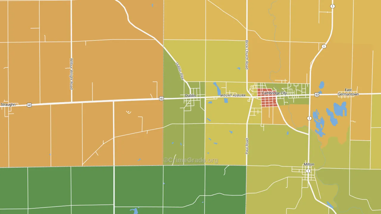 Dublin, IN Map of Burglary Rates