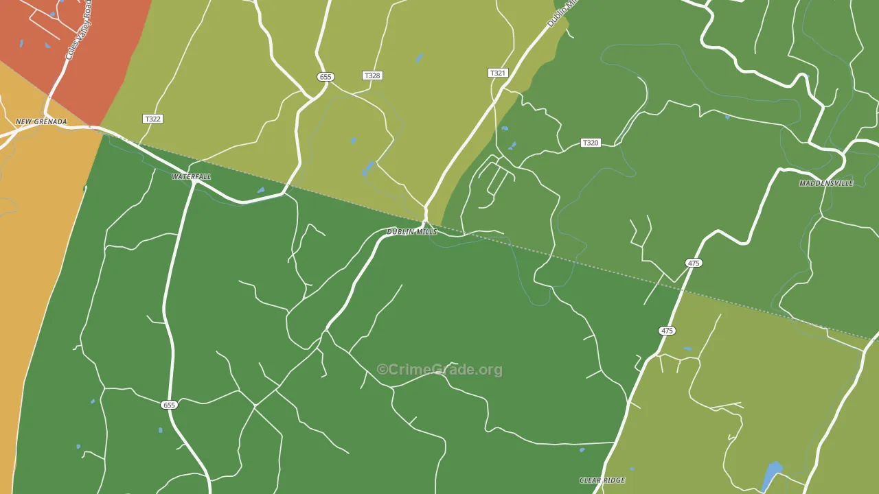 Dublin Mills, PA Map of Burglary Rates
