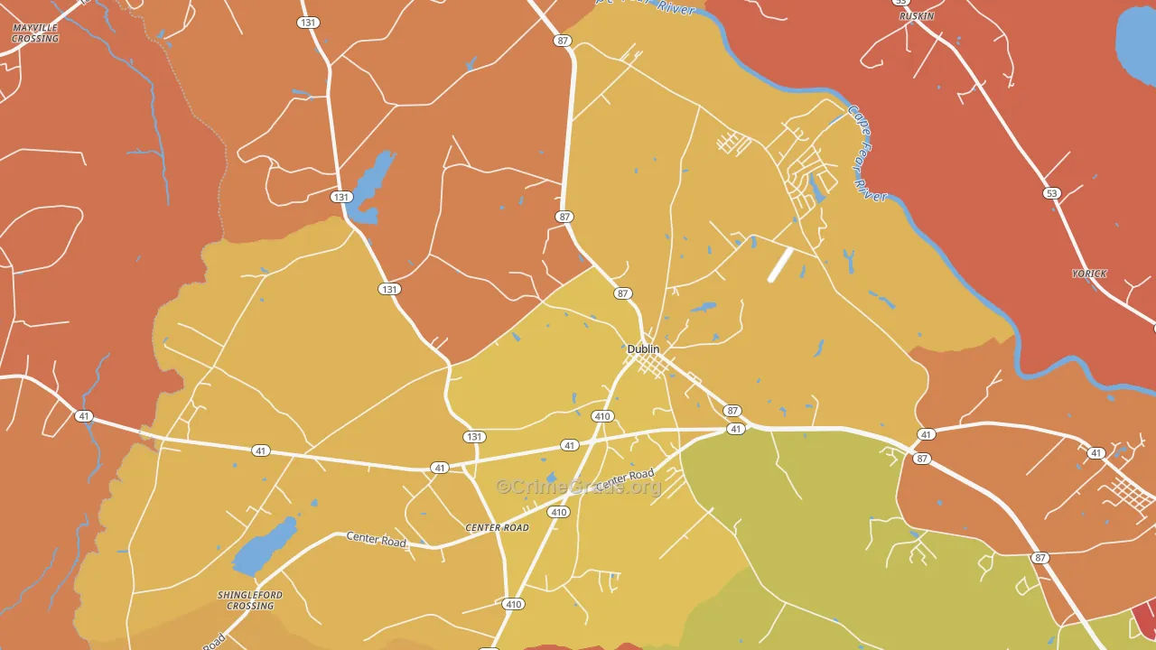 Dublin, NC Map of Burglary Rates